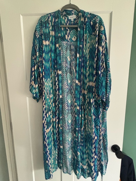 Evereve Jackets & Blazers - Evereve Teal, Blue & Cream Printed Layering Kimono